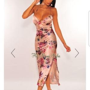 Hotmiamistyles Pink Satin Midi Dress